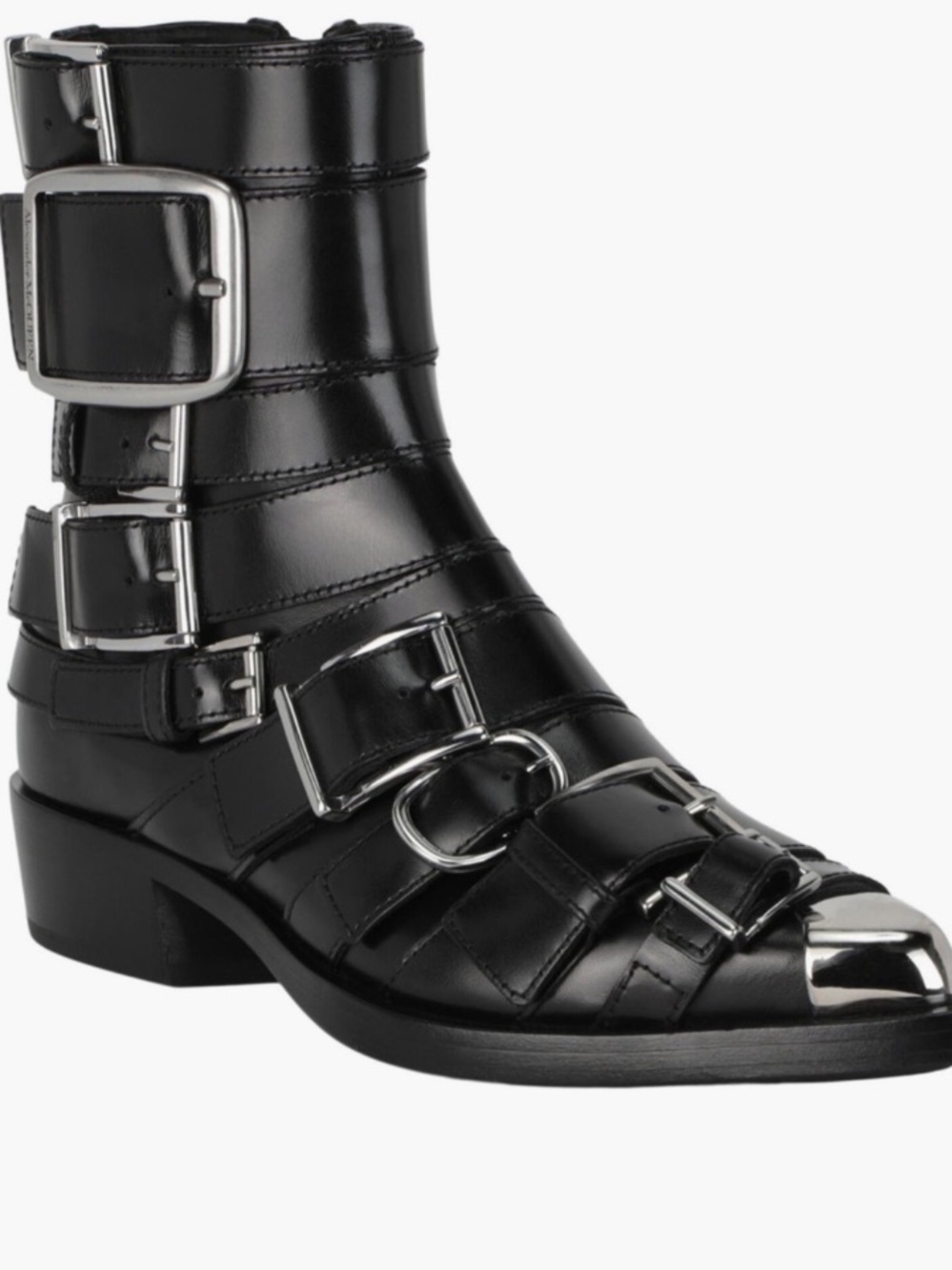 Alexander McQueen Strappy Punk Ankle Bootie in Black & Silver NWOB Size 37 US 7 - Picture 1 of 13